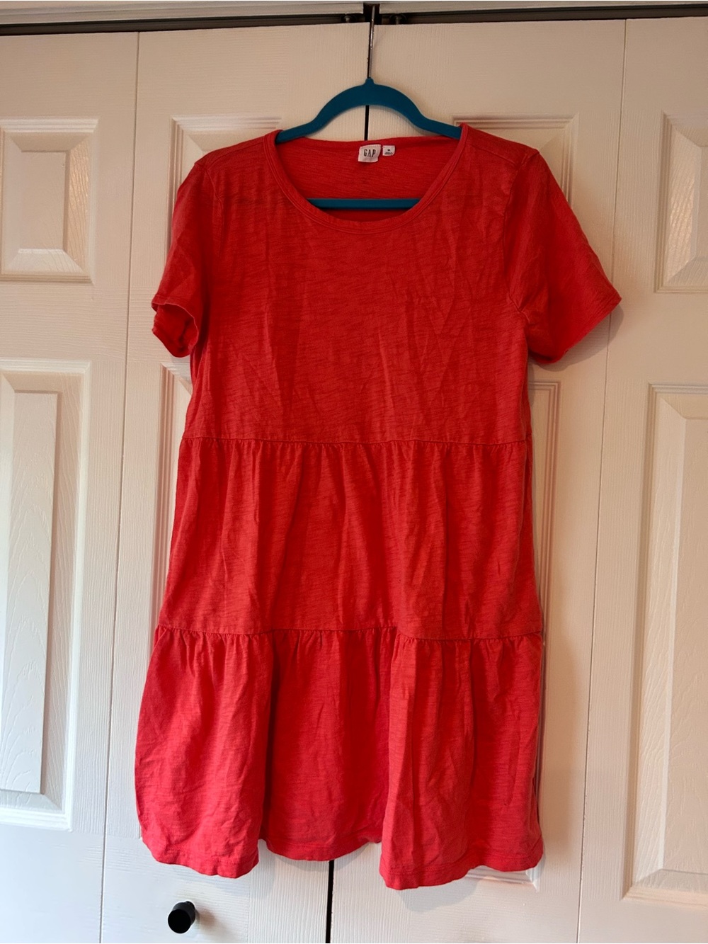 Coral Tiered Short-Sleeve Dress